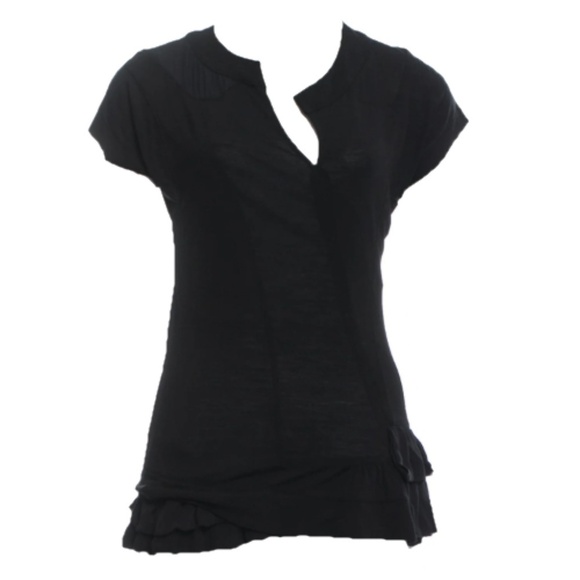 MARC JACOBS Short Sleeve Ruffle Hem Blouse Black XS - Picture 3 of 8